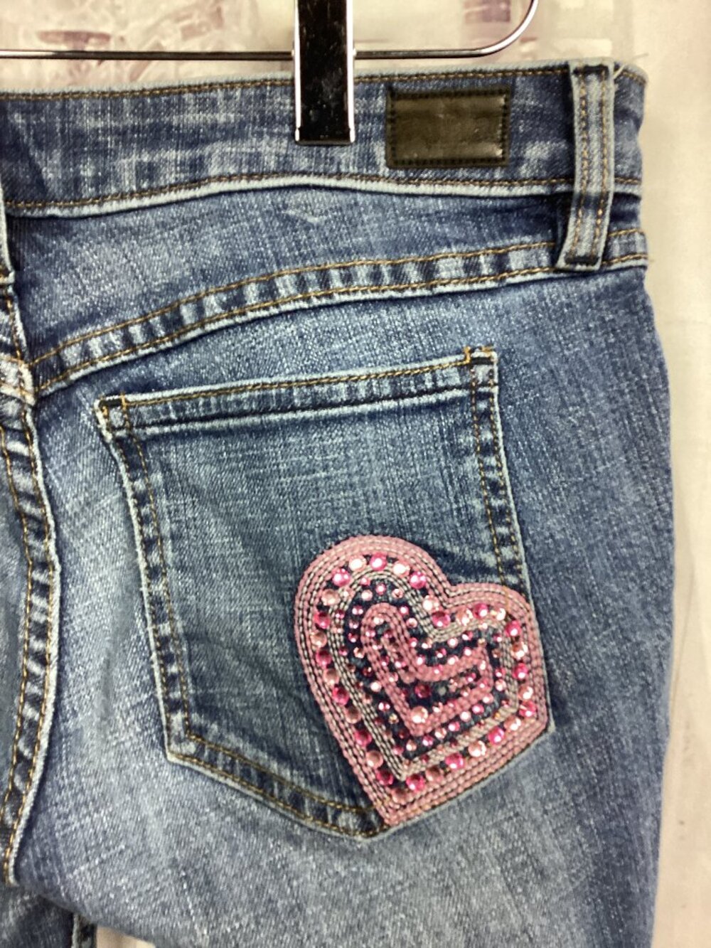 Vintage Juicy Couture Blue Jean Shorts Pink Rhinestone Heart 28